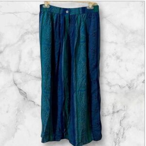 Vintage Aston elastic front blue and green floral patterned maxi skirt 16